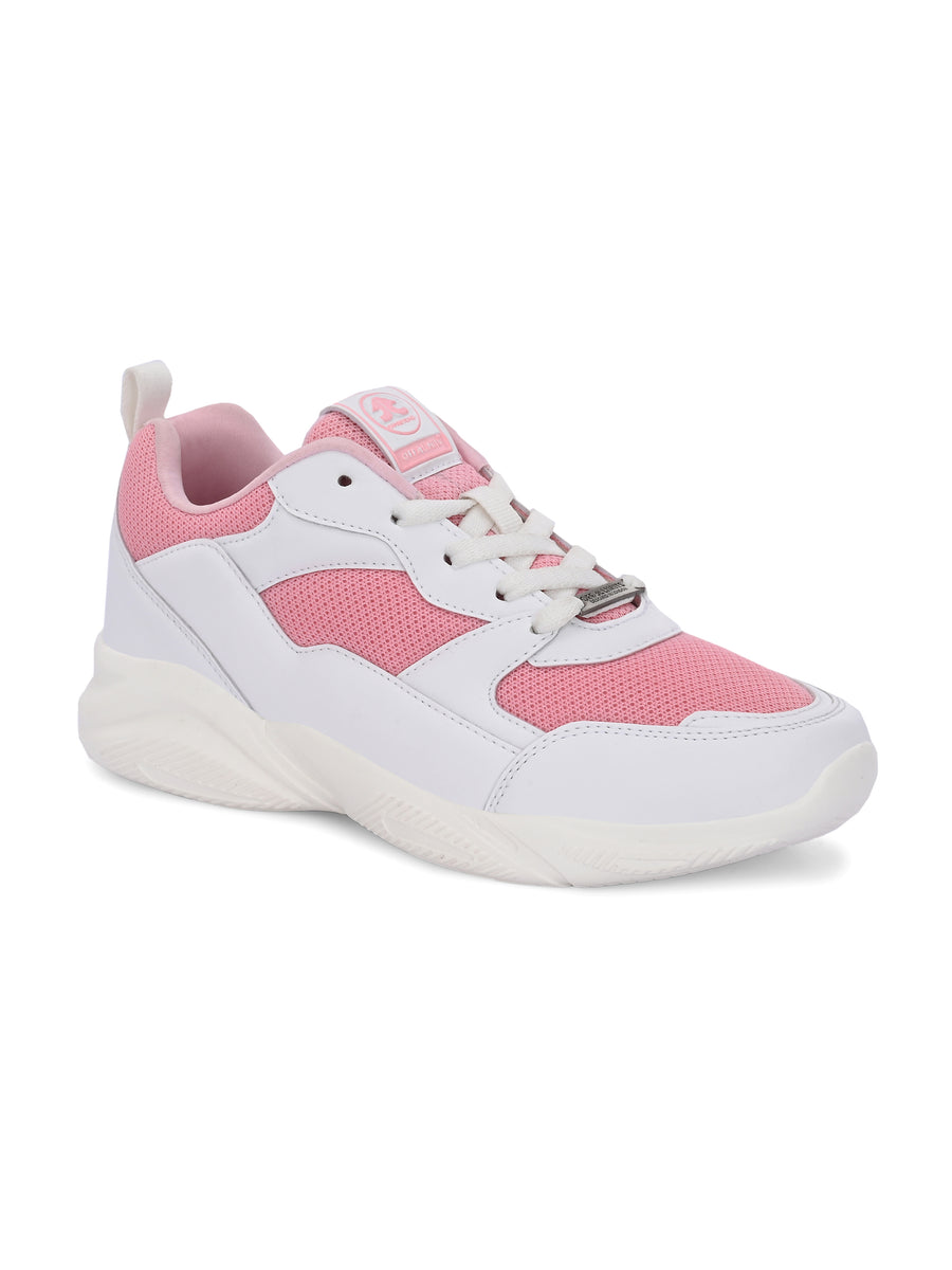 Shop Pink/Off White Lace Up Casual Shoes For Women 650-03
