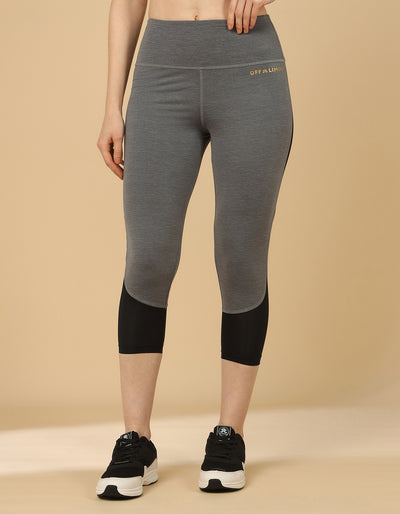 WOMEN PRINTED INSERT TIGHTS - GREY MELANGE