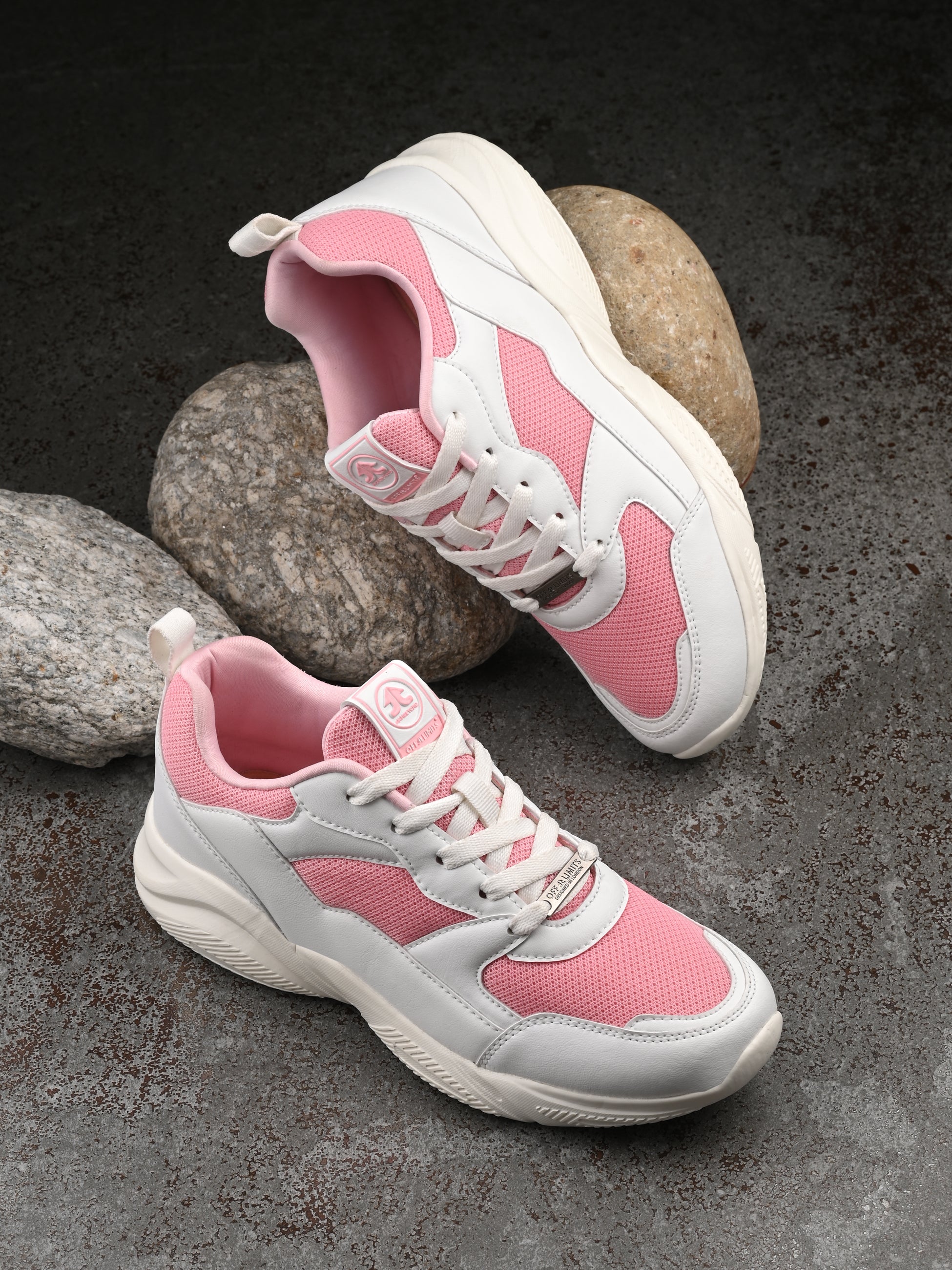 Shop Pink/Off White Lace Up Casual Shoes For Women 650-03